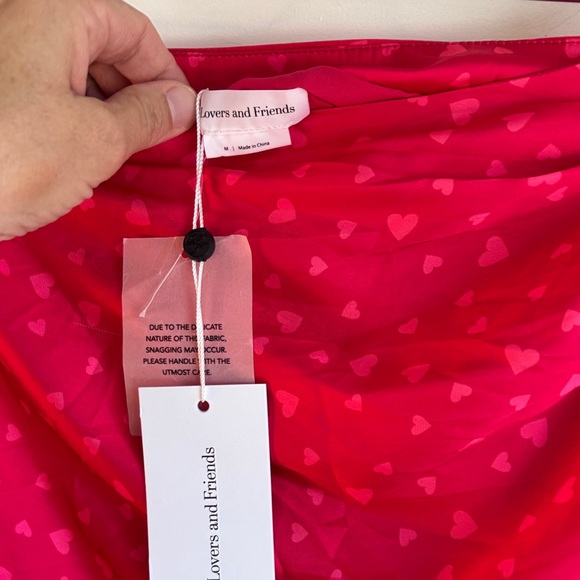 NWT Lovers + Friends “Maisey” Skirt Mini Pink Heart Coquette Ostrich Trim Size M - Picture 4 of 8